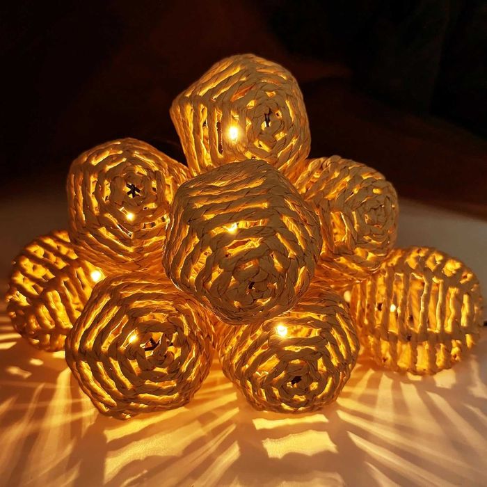 Instalatie solara decorativa 10 LED ratan – lumina calda, exterior/interior - LIVRARE GRATUITA !