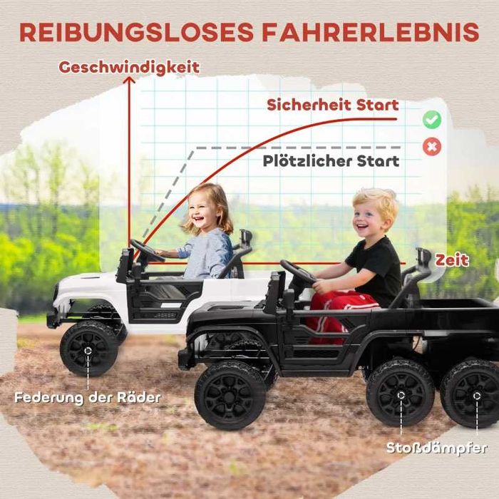 AIYAPLAY 12V Електрическа детска кола с ремарке, възраст 3-8 г