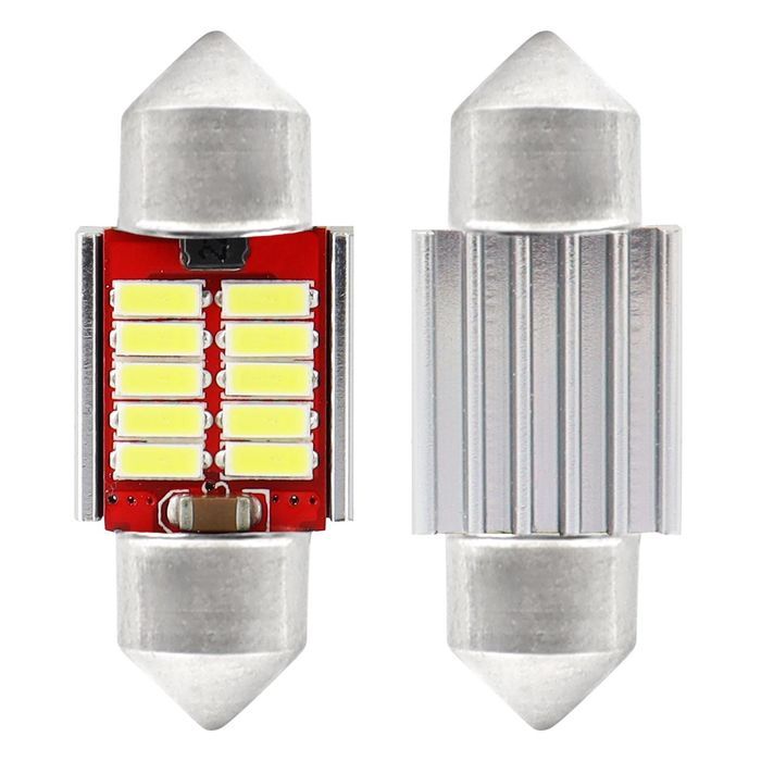 Set 2 becuri auto Vertex LED, C5W SV8.5-8, 10SMD 4014, 2W, 31mm, Canbus, 12-24V, leduri alb sofit Festoon