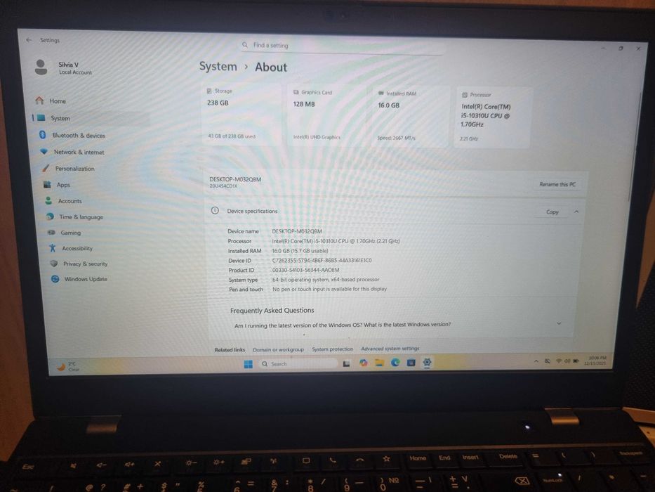 Лаптоп Lenovo ThinkPad L15 Gen 1, 238 GB