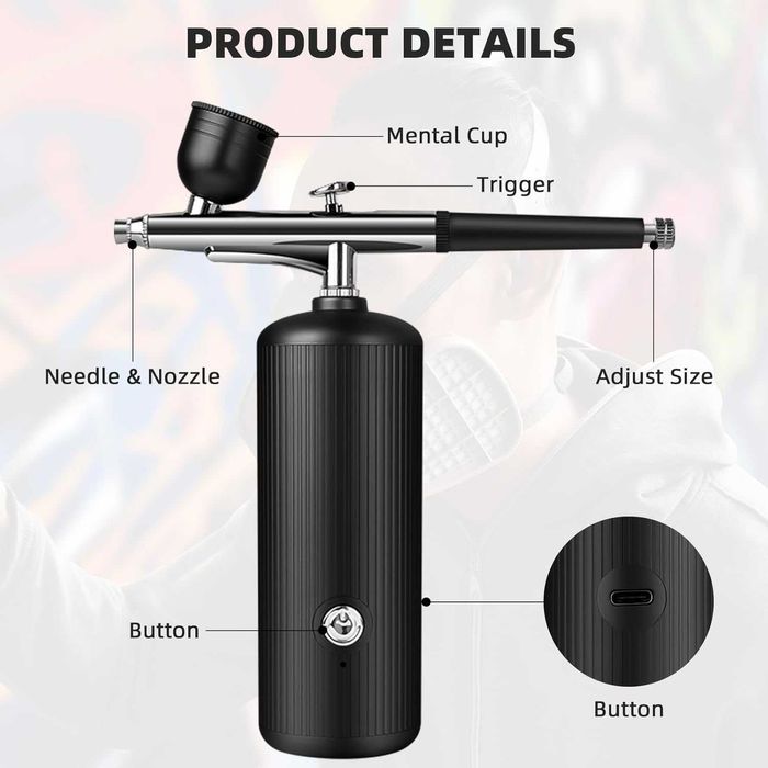 Комплект аерограф с компресор - акумулаторен преносим комплект аерограф с високо налягане