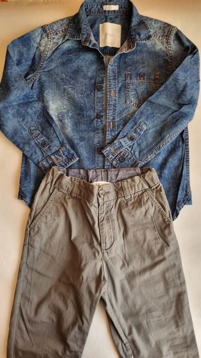 Сив чино панталон H&M и риза Mango, размер 128 см.