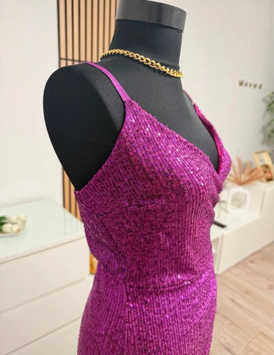 Rochie fuchsia mov roz cu paiete lunga de ocazie superba eleganta
