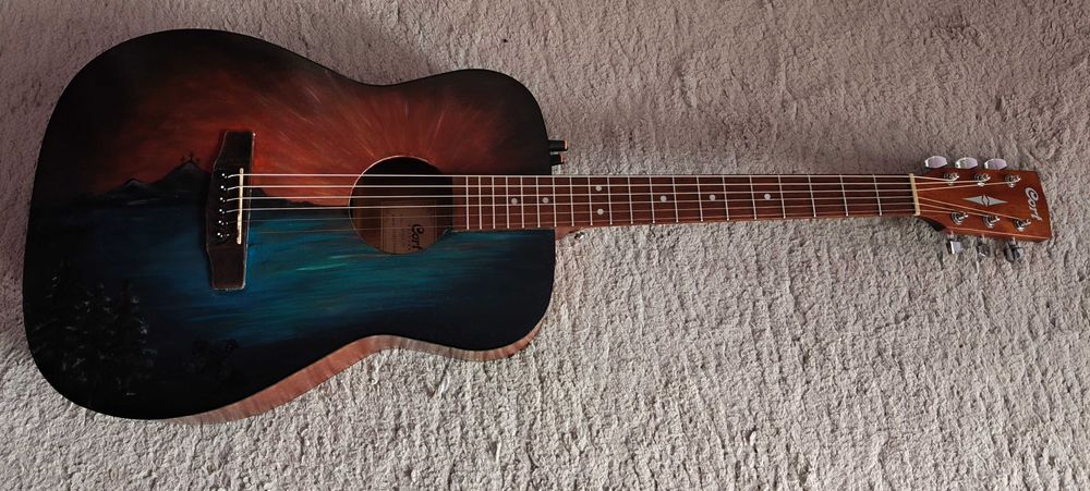 Chitara Hand Painted Electro Acustica Cort Pictura Manuala Unicat