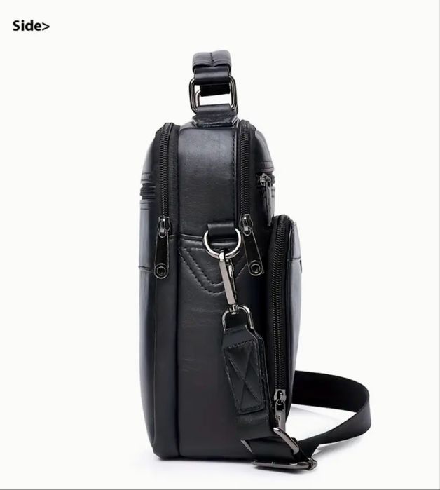 Мъжка елегантно/практична и голяма бизнес чанта/Черна естествена кожа