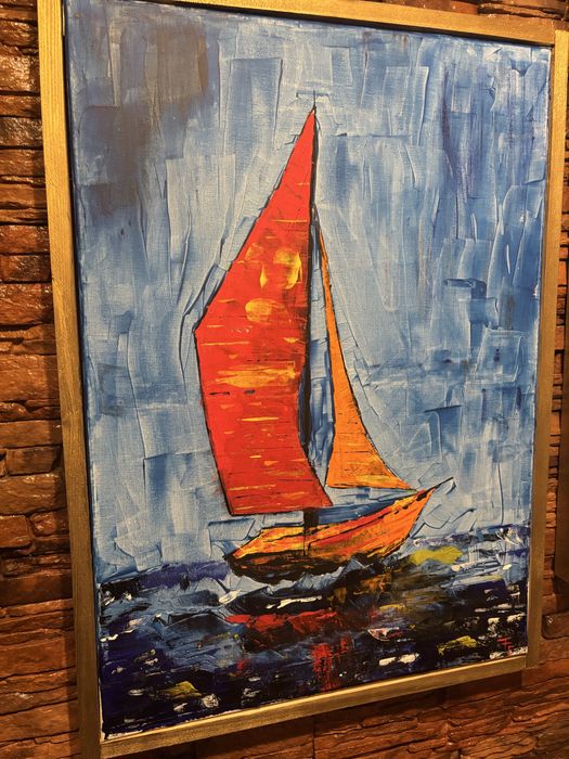 Tablou pictura , tema “ Velier in apus”