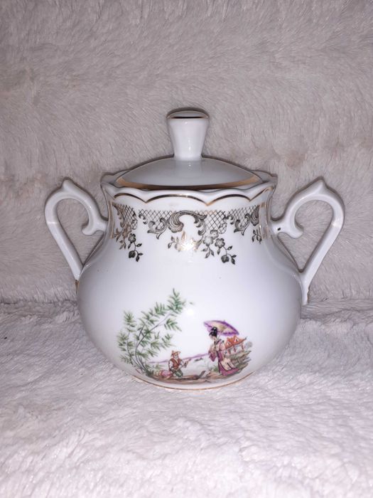 Set cafea portelan frantuzesc F.D. Chauvigny desene asiatice