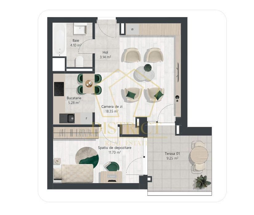 Apartament nou cu 2 camere terasa 9.25mp | Denya Forest