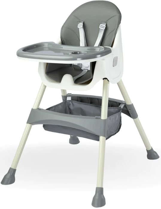 Scaun de Masa Pliabil 4in1 KinderVibe 6 Luni +, Tavita, Husa Detasabile,Roti, Centura Siguranta 5 Puncte,Ajustabil Inaltime, Cos Depozitare, Dove Grey