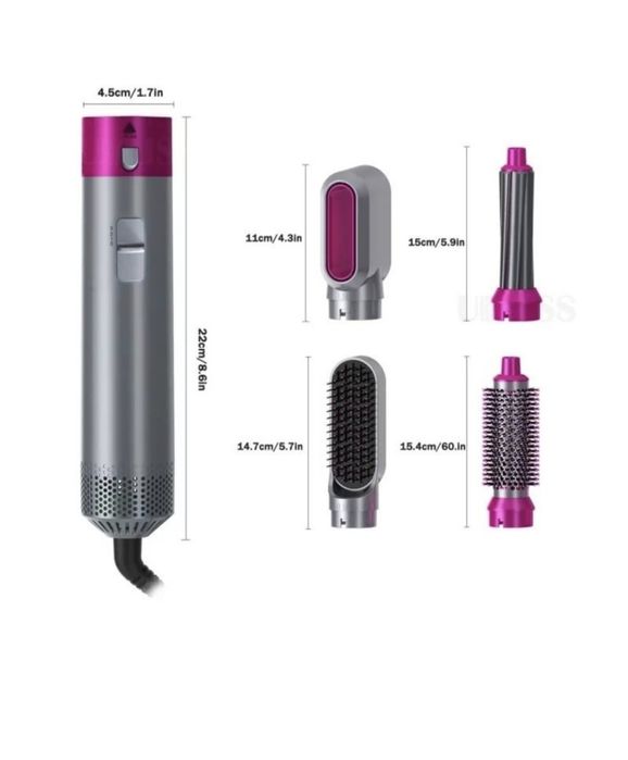 Perie De Par 5 in 1 Multifuncla Cu Aer Cald.   ( "LICHIDARE STOC" )