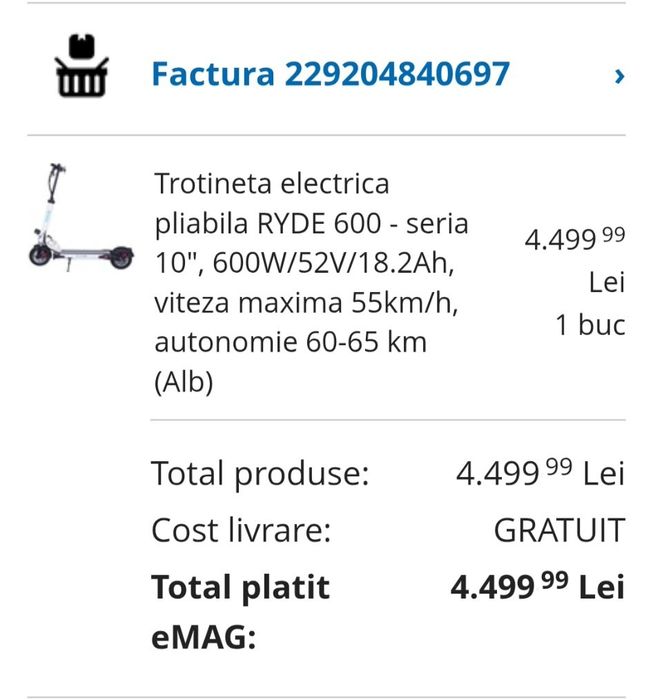 Trotineta electrica. 2500lei