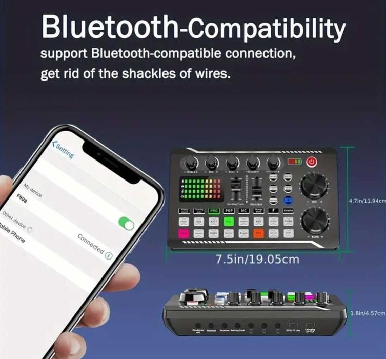 Placa de sunet externa cu efecte de sunet și voce Mixer DJ Amplificare sunet Bluetooth 5.0 și baterie integrata , Ideal Karaoke Podcast sau Tiktok