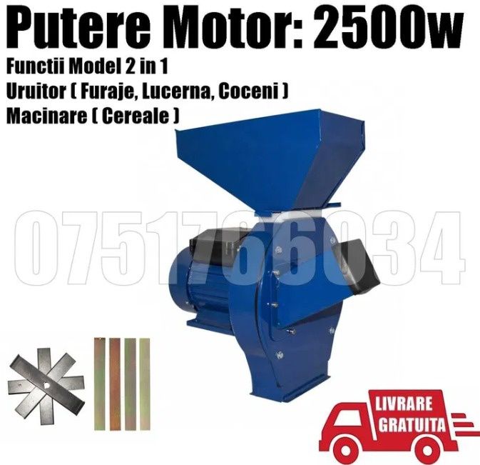 Moara Macinat Uruitor Furaje Lucerna Cereale 2.5kw LIVRARE GRATUITA BC