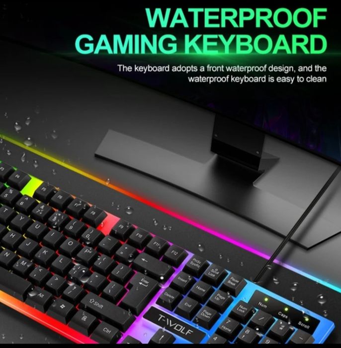 T-WOLF TF230 RGB клавиатура и мишка – механично усещане, 104 клавиша,
