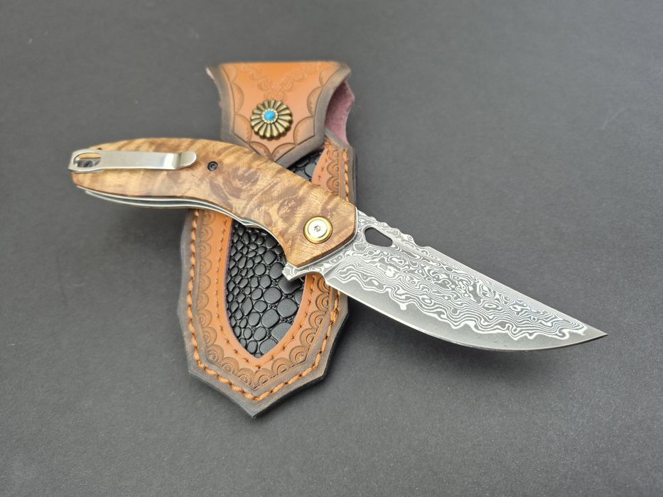Сгъваем джобен нож,дамаска стомана,съчмен лагер,Flipper Outdoor,SD15