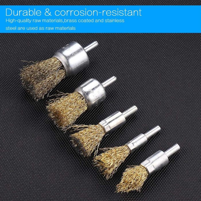 Set 9 perii sârma JIZZU pentru bormașină, inox placat cu alamă, colorat, 10x100mm