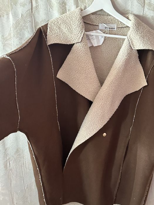 Классная тонкая дубленка  оверсайз (до 56) размера