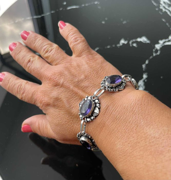 Bratara Argint 925 Vintage cu Pietre Semipretioase Ametist