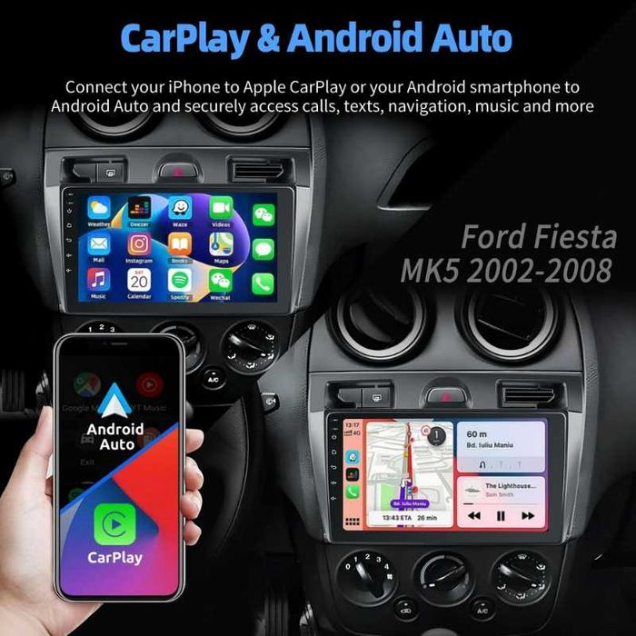 FORD Fiesta mk5 2002-2008 9” 2-DIN мултимедия с Android’15, 4GB/64GB, CarPlay и AndroidAuto