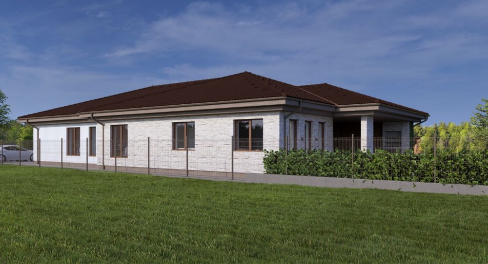 Casa mediteraniana pe 1 nivel 356 mp teren 1340 mp cu piscina drum privat exclusivist