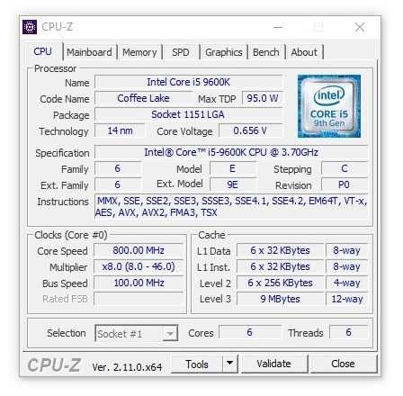 Процесор CPU Intel Core i5 9600K 6/6 ЯДРА DDR4 LGA 1151 95W OVERCLOCK