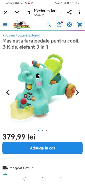 Mașinuță fără pedale, elefant, 3 un 1 - SIGILAT