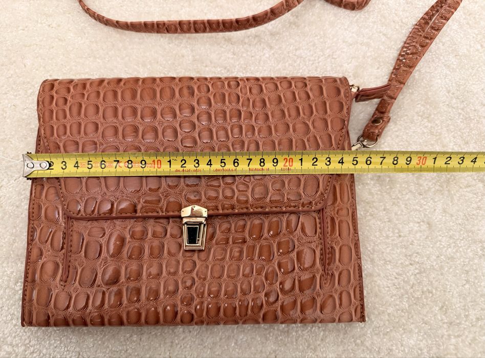 Geanta de umar/ crossbody Beiyani - piele ecologica croco, maro/cognac
