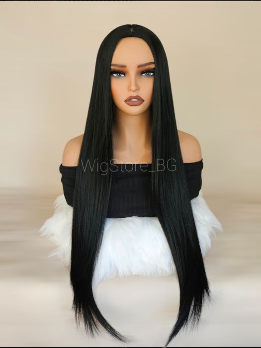 Права черна перука без бретон