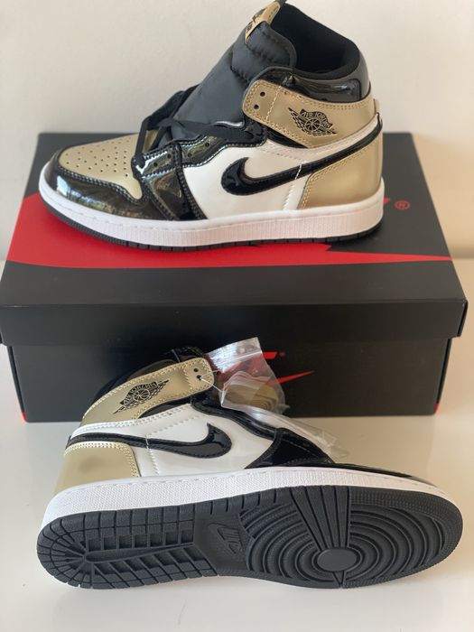 Air Jordan 1 Retro High Patent Gold Toe NRG Metallic White