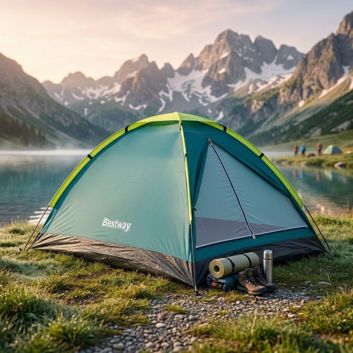 Двуместна лека къмпинг палатка с комарник и чанта за пренасяне, 205x145x100см