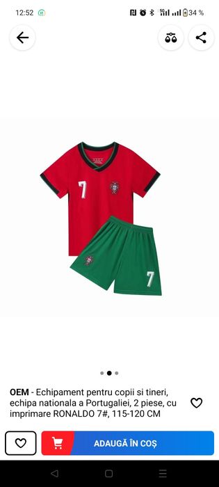 Echipament fotbal Ronaldo 7#, 115-120 cm, naționala Portugaliei