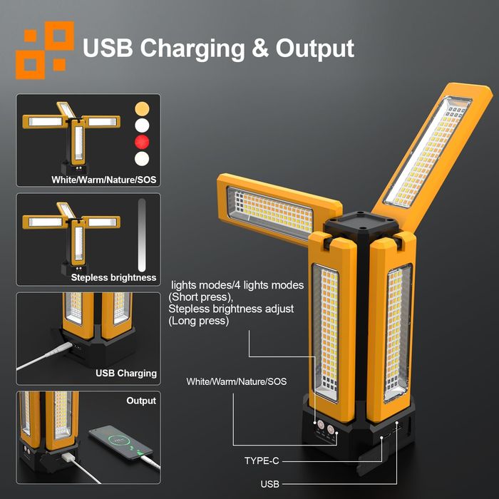 Къмпинг лампа 13200mAh акумулаторна соларна работна лампа IP64 8000 лу