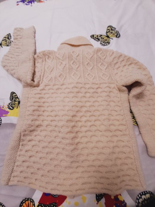 Pulover din lână, bărbătesc, tricotat manual, cu guler șal