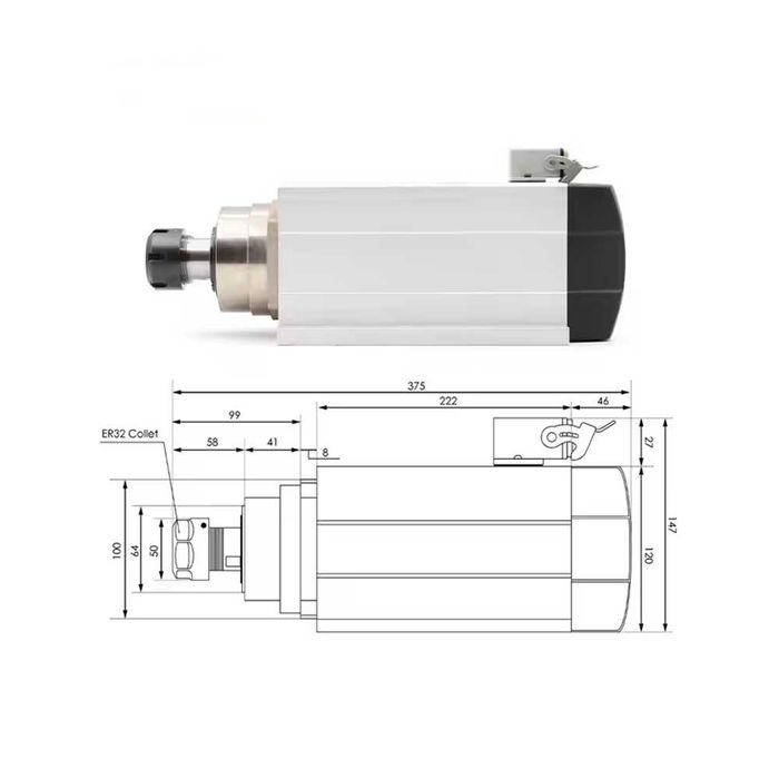Motor Frezare CNC Patrat, Putere 6KW, 18.000RPM, 380V, ER32