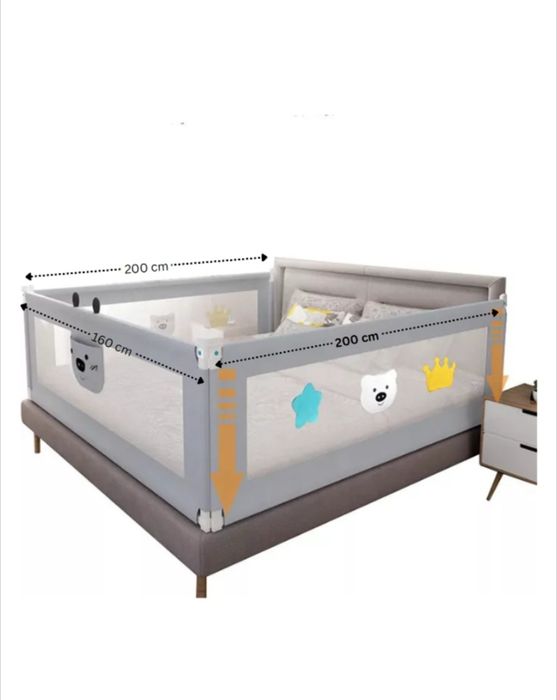 Set 3 bariere protectie culisante pentru pat 160x200 cm Bears Grey XXL