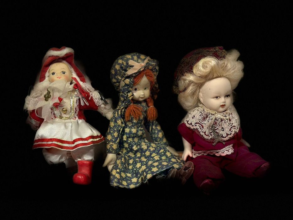 Papusi vechi autentice siciliene cap portelan, detalii superbe, Italia