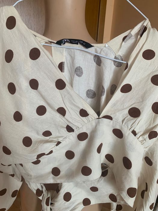 Дамска блуза Zara с десен точки, размер М/L, лен и памук