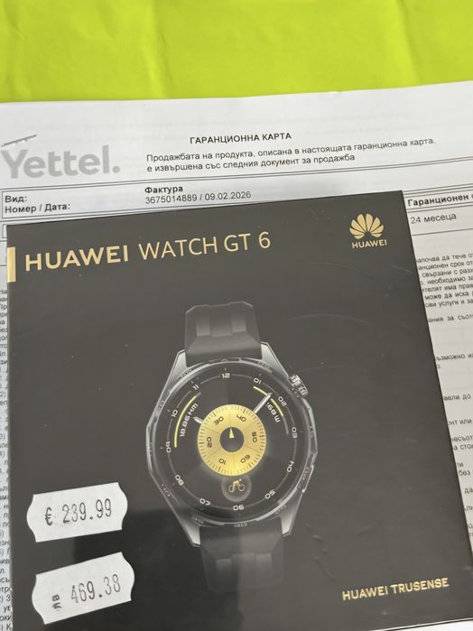 ***ЗАПЕЧАТАН 46mm Huawei watch GT 6 Гаранция Yettel 2028г. Black GT6