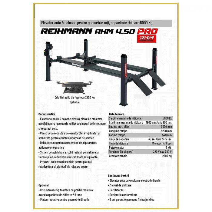 Elevator 4 coloane 4,5T Reihmann, cod-RHM-4.50 PRO