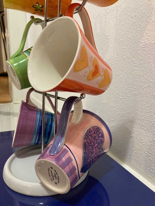 Set cani pentru copii cu suport pictate manual Sara Blu ideal cadou