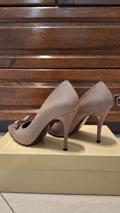 Pantofi stileto - marimea 37, roz pudra/taupe