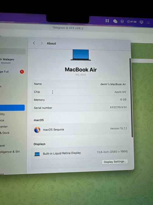 Macbook air m2 8/256 98 % 70 sikl midnight
