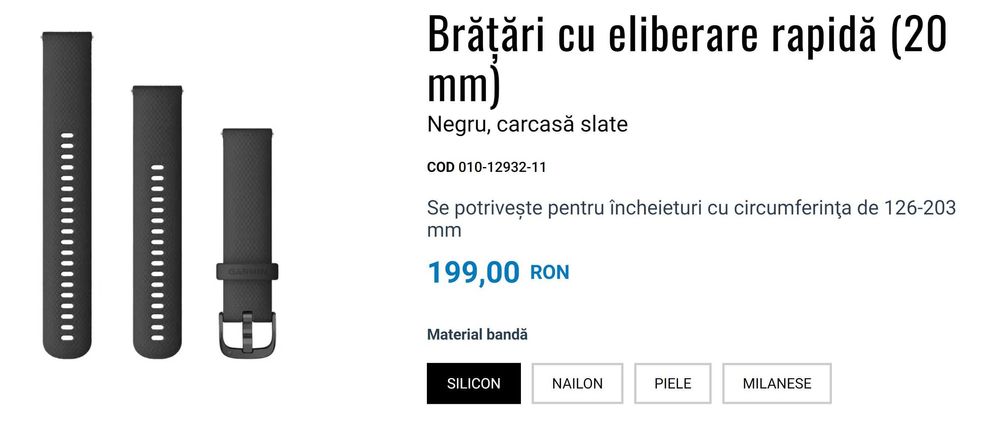 Vand bratara Garmin cu eliberare rapida 20mm fara element de fixare