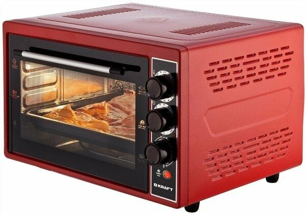 Мини-печь Kraft KF-MO 3200, электрическая, 3 режима, красная, 1500Вт