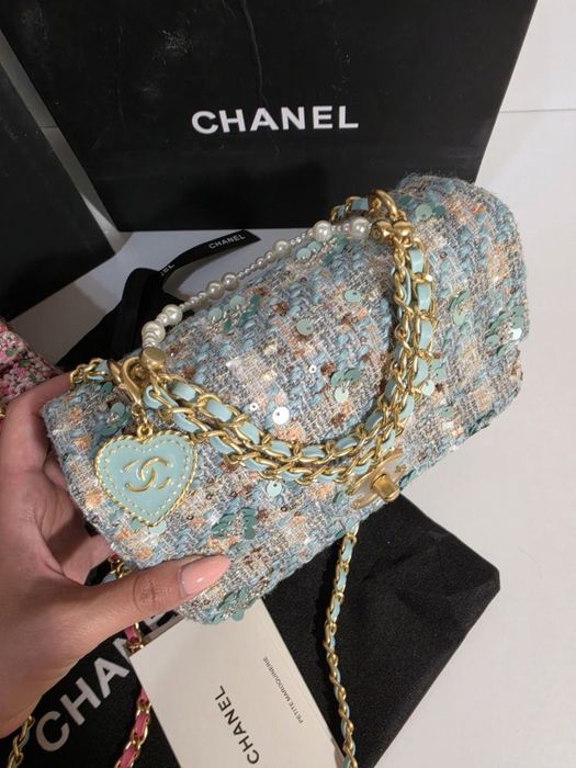 Дамска чантa Chanel Tweed Pearl Crush Flap Bag