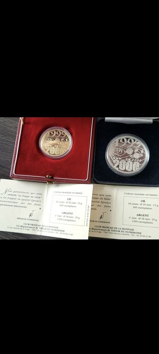 Set rar Franța 2000, monede de aur și argint. Noul mileniu, Europa.