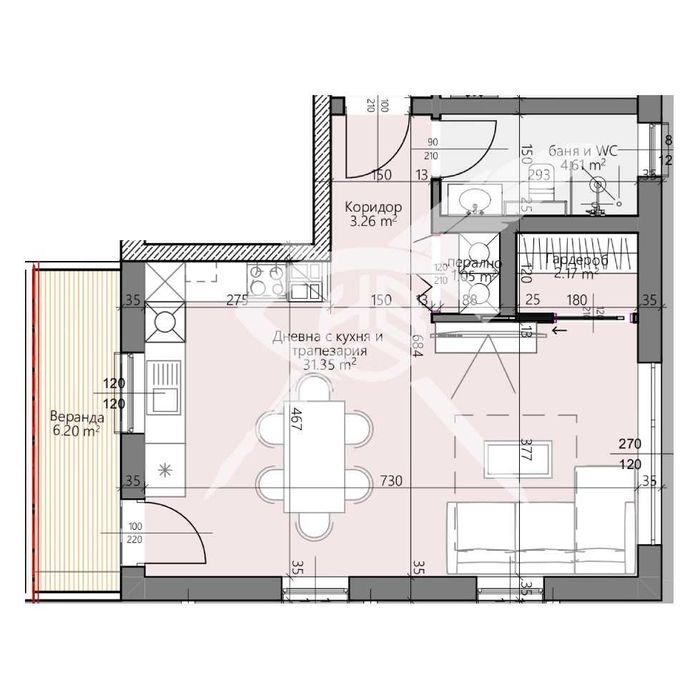 Двустаен апартамент в Смирненски 382-24537