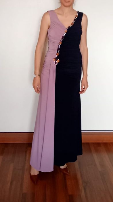Rochie lunga de seara, lila si bleomarin