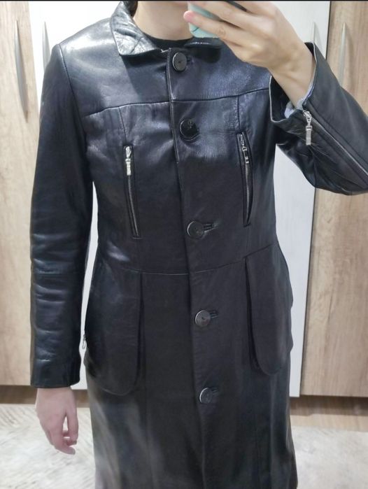 Натуральный кожаный плащ куртка