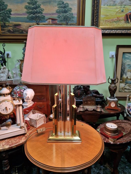 Уникална антикварна колекционерска немска настолна лампа месинг и крис